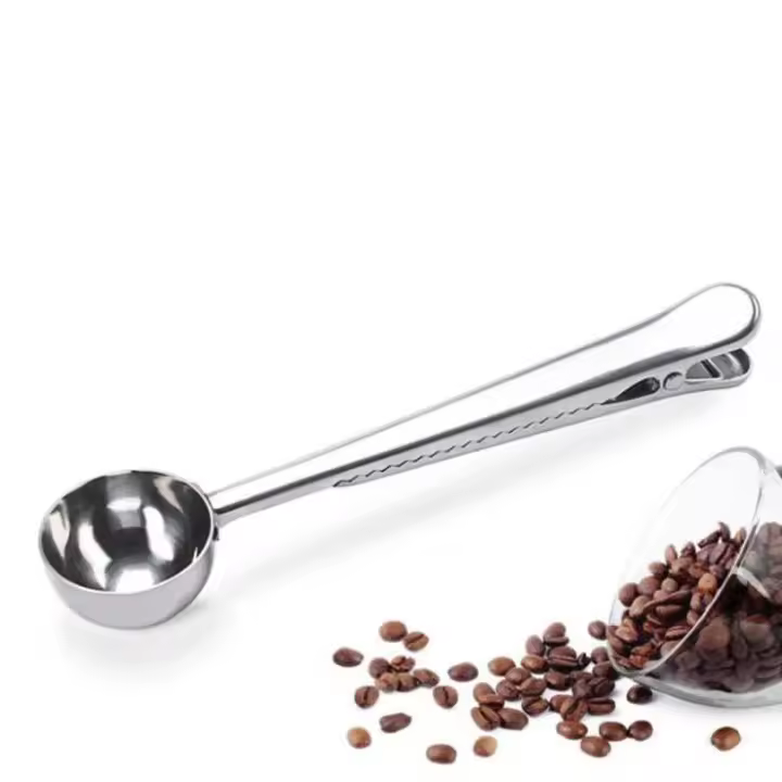 Cuchara medidora de acero inoxidable con clip de sellado Cuchara medidora de café Cuchara para condimentar leche en polvo Cuchara para condimentar Cuchara para helado - 1