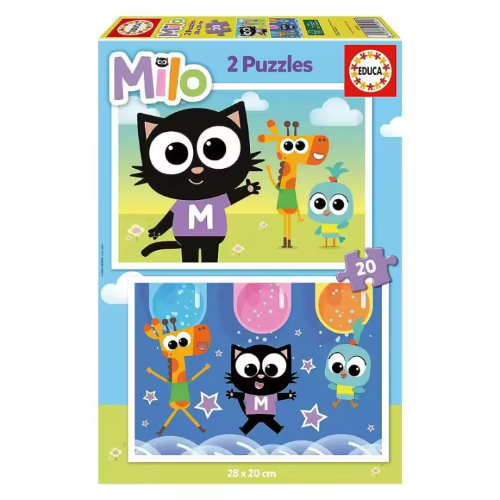 Set de 2 Puzzles Infantiles de 20 Piezas - Imágenes de Milo y Sus Amigos - A Partir de 4 Años - Educa Borras - 1