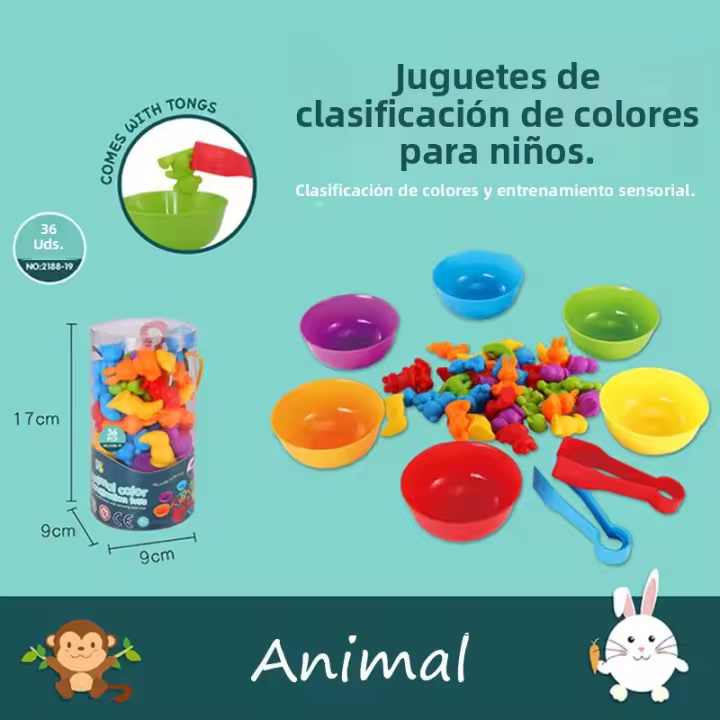 Juego De Colores Arcoíris Con Dinosaurios Y Vehículos Juguete Educativo Montessori De Aprendizaje Sensorial Para Niños En Preescolar - 1