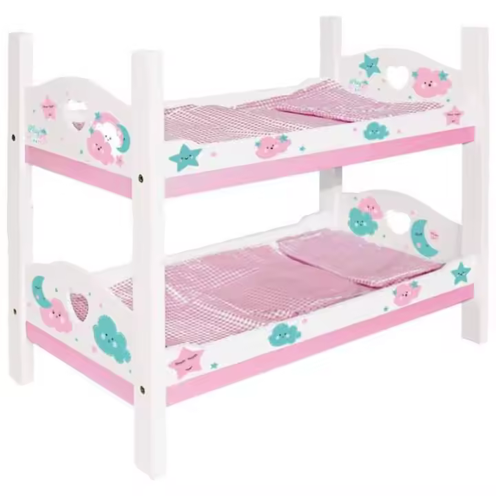 Litera de madera con motivos de nubes rosas para muñecas  21-003 - 1