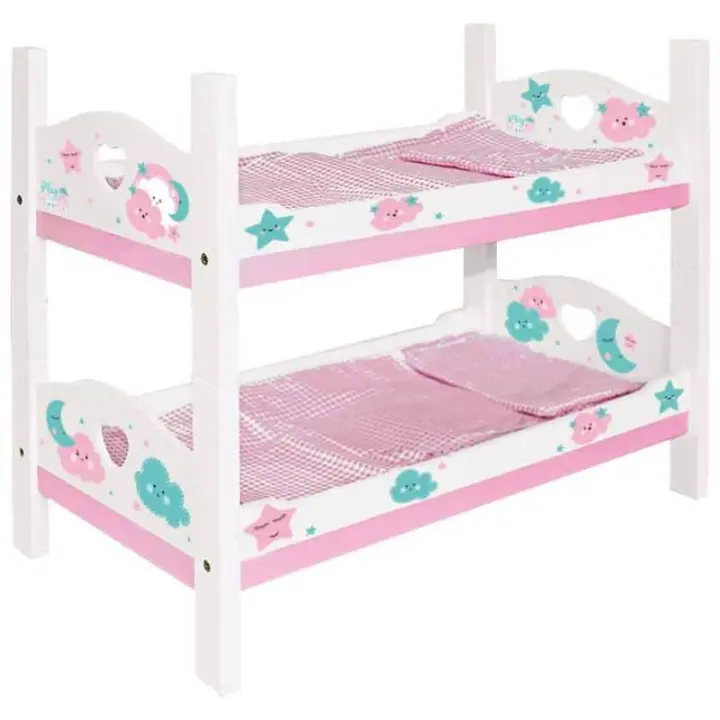 Litera de madera con motivos de nubes rosas para muñecas  21-003 - 1