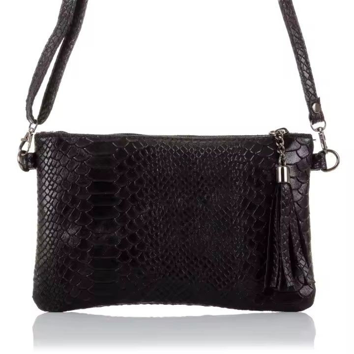 Firenze Artegiani. Deanna Bolso de mano Mujer.Piel auténtica Gamuza Grabado Serpiente . Made in Italy. Vera Pelle Italiana. - 1