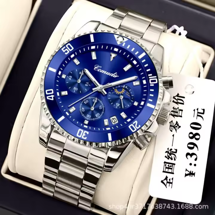 Reloj De Hombre De Lujo Con Tres Ojos Verdaderos Serie Fantasma De Agua Verde Reloj Deportivo Impermeable Con Luz Nocturna Y Cuarzo - 1