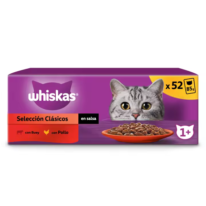 Whiskas, Comida Húmeda en Salsa para Gatos Adultos, Selección Clásicos 13 x 4 Bolsitas x 85g - 1