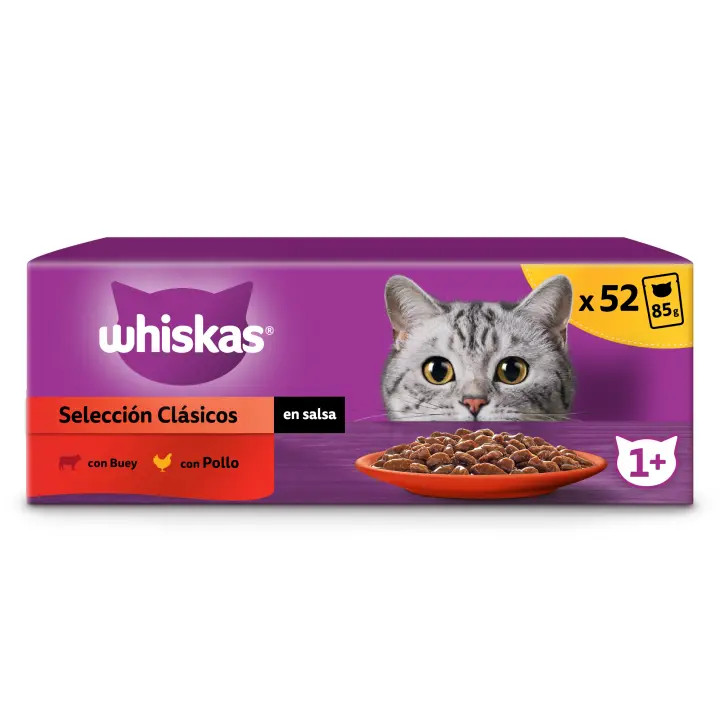 Whiskas, Comida Húmeda en Salsa para Gatos Adultos, Selección Clásicos 13 x 4 Bolsitas x 85g - 1