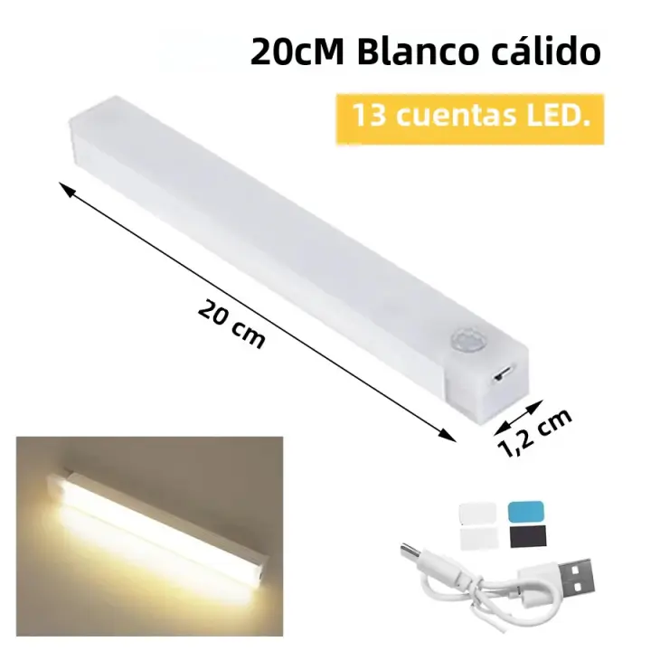 Lámpara De Armario Con Sensor De Movimiento PIR Luz Nocturna LED Recargable Para Cocina Pasillo Escalera Barra Iluminación - 1