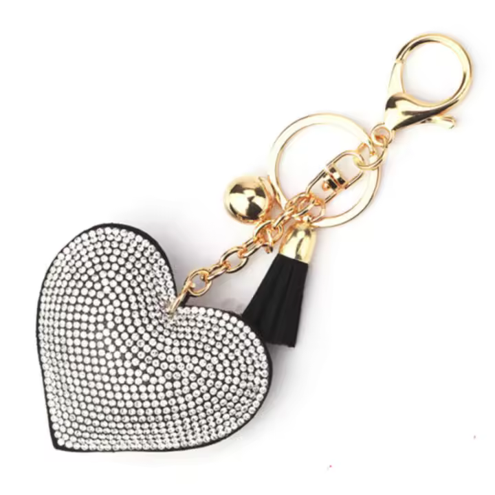 Llavero De Corazón De Cuero Con Borla Y Diamantes Para Mujeres Y Niñas Accesorios Para Bolso Y Mochila Llavero Clásico De Forma De Corazón - 1