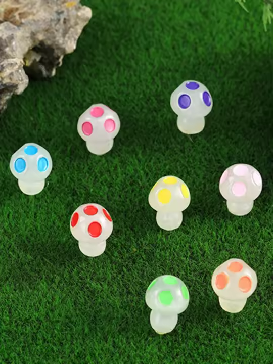 8PCS Mini Hongos Luminosos Decoración Para Jardín Miniatura Casa De Muñecas DIY Artesanías Ornamentos De Fiesta Estilo Moderno Material RESIN - 1