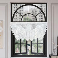 Enchufe Retro Blanco Angel Valance Para Decoración De Sala De Estar Cocina Café Translúcido De Tulle De Poliéster Jaquear Mediana Ventana - details 1