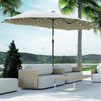 Outsunny Sombrilla Doble de Jardín con 48 Luces LED Solar 450x265x240 cm Parasol Grande de Exterior con Manivela Protección Solar para Terraza Balcón Piscina - details 1