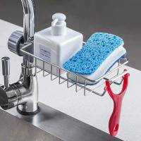 Estante de esponja para fregadero de cocina, caja de almacenamiento sobre el grifo, estante de drenaje de baño colgante desmontable de acero inoxidable, depurador, So, 1 pieza - details 4