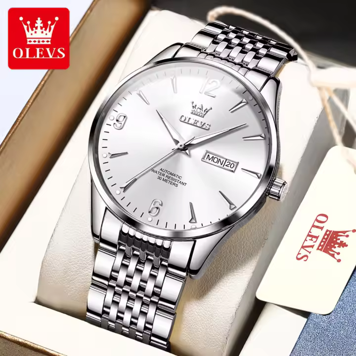 Reloj Mecánico Automático Para Hombre OLEVS Con Calendario Y Semana Acero Inoxidable Resistente Al Agua Luminoso Dial Digital - 1
