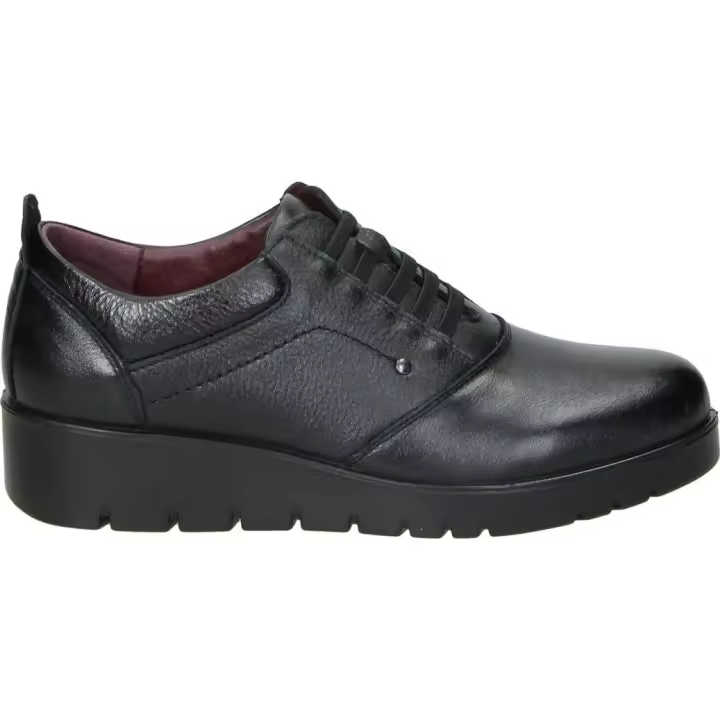 THE HAPPY MONK | Zapatos de Piel The Happy Monk Carmina 009 para Mujer – Zapatos con Cuña en Color Negro – Zapato con Cordón Elástico – Cuña Media y Cómoda – de Piel – Alta Calidad – Versátiles - 1