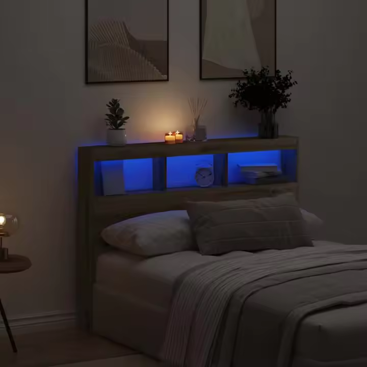 vidaXL Cabecero de cama con LED roble artesanal 140x17x102 cm - 1