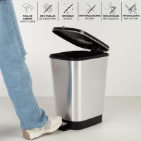 30-35L Gray Metal Trash Bucket Adjustable Pedal Anti-odor System Anti-Slip Base Removable Inner Basket Measures 26.5x40.5x45 cm Kitchen Office trash can with lid, 2 sizes available - details 3