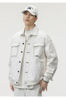 Chaqueta De Denim Para Hombre Estilo Callejero Con Bolsillos Grandes Diseño De Contraste Talla Grande Negro Y Blanco Lavado Abrigo De Otoño 4XL 5XL - details 5