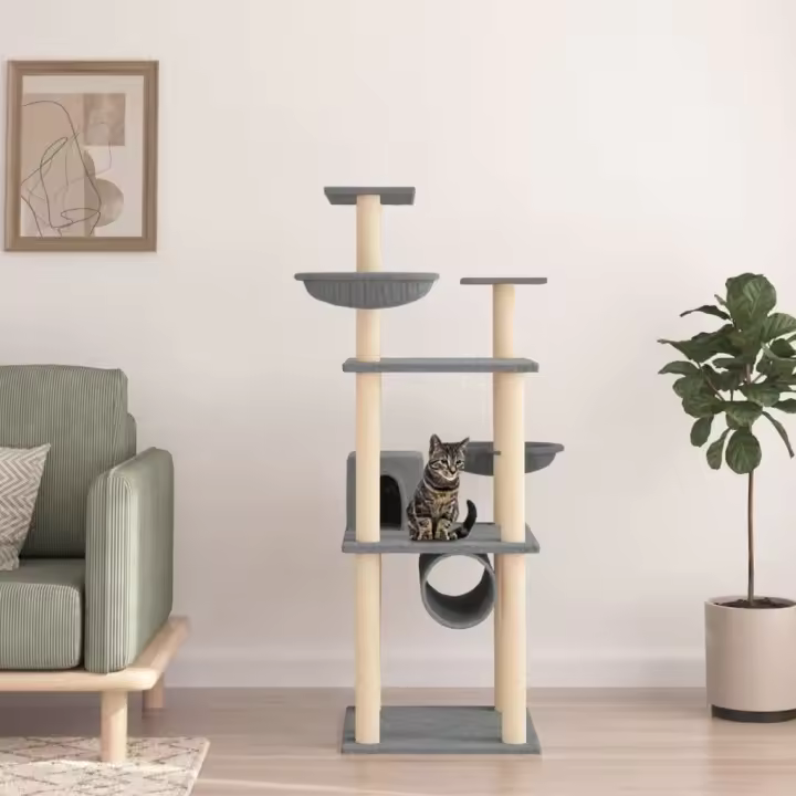 vidaXL Rascador para Gatos con Postes Árbol Torre de Escalada Sisal Color Crema,  Gris claro,  Gris oscuro y mas - 1