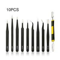 Juego De Pinzas De Precisión De Acero Inoxidable 10pcs Herramientas Profesionales Antiestáticas Para Mantenimiento Electrónico - details 0