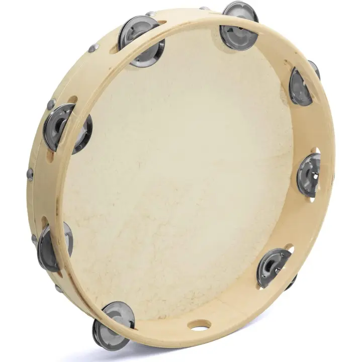 ROCKSTAR MUSIC - Pandereta de Mano en Madera Color Natural TH1008T con Parche 8 Sonajas, (10") 25cm, Pandereta Jingle. Instrumento de Percusión - 1
