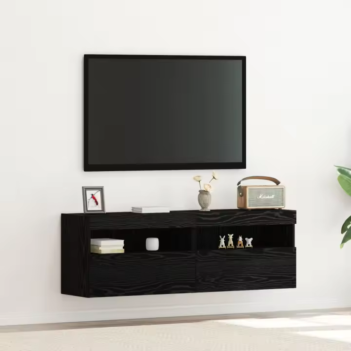 Gabinetes de pared para TV vidaXL con luces LED 2 pcs Roble Negro 60x30x40 cm - 1