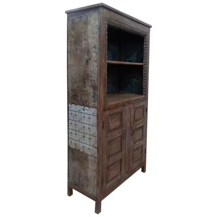 WANDERLUST DECO Estantería librería de madera marrón 107x42x213h cm de estilo Artesanal.Tiene 2 puertas - 1