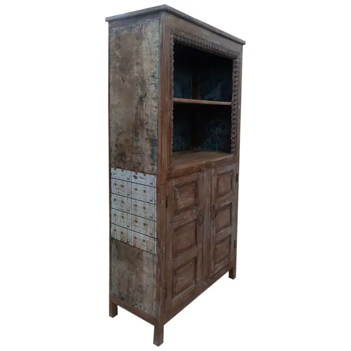 WANDERLUST DECO Estantería librería de madera marrón 107x42x213h cm de estilo Artesanal.Tiene 2 puertas - 1