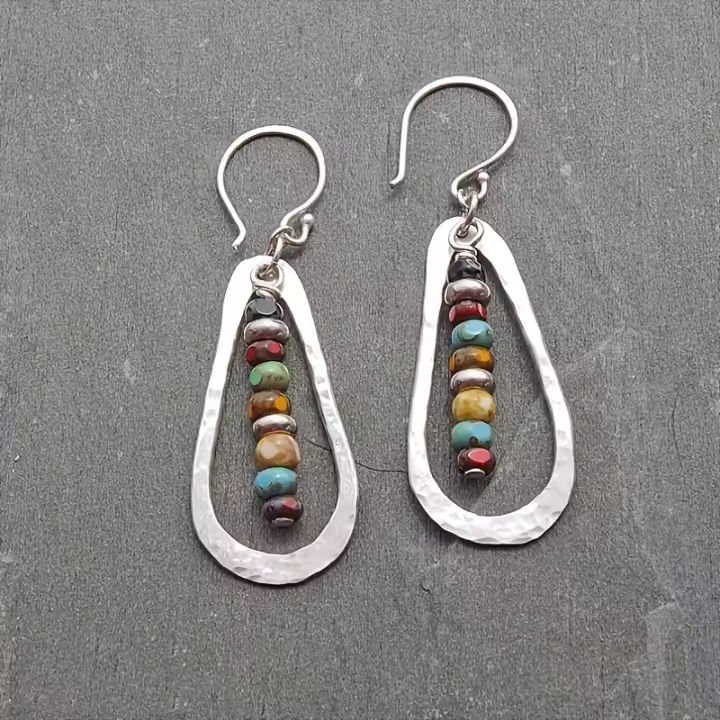 Pendientes Colgantes Bohemios De Agua Para Mujer Coloridos Estilo Clásico Perfectos Para Bodas Y Fiestas Material Aleación De Zinc Y Pedrería Forma Redonda - 1