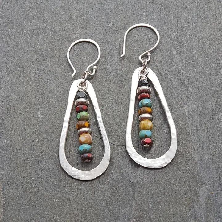 Pendientes Colgantes Bohemios De Agua Para Mujer Coloridos Estilo Clásico Perfectos Para Bodas Y Fiestas Material Aleación De Zinc Y Pedrería Forma Redonda - 1