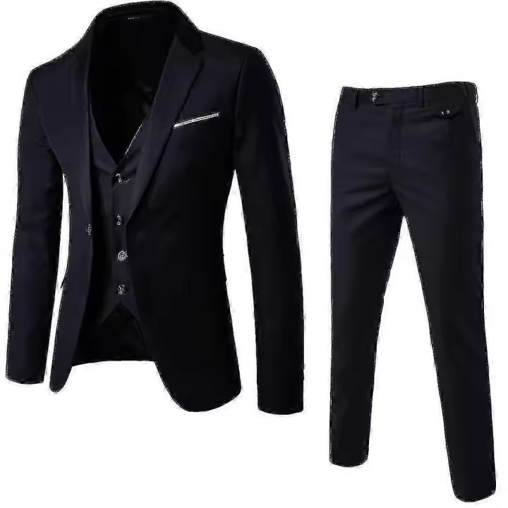 Men\'s 3 Piece Slim Fit Suit Set One Button Solid Jacket Vest Pants Business Set-yky"zz - 1