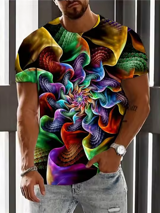 Camiseta De Verano Para Hombre Con Patrón 3D Personalizado Moda Digital Cuello Redondo Estilo Casual Tela De Poliéster - 1