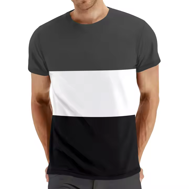 Camiseta deportiva de verano de manga corta con cuello redondo informal de talla grande para hombre, a juego con el color, a la moda para fitness - 1