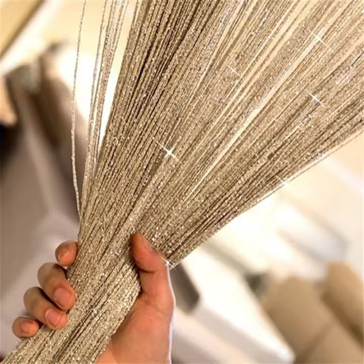 Cortina De Puerta Con Glitter Y Borlas Plata Brillante Para Decoración De Habitaciones Y Ventanas Tela De Poliéster Sólida Cortina Valance De Lámpara Flash - 1