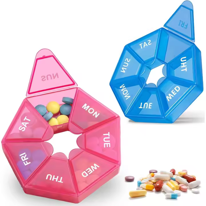 ®Pastillero Semanal de 2 Pieza,7 Días - Caja de Pastillero Diario,Pastillero Pequeño de Fácil Apertura, apto para medicamentos, vitaminas, aceite de hígado de bacalao (rosa+azul) - 1