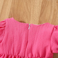 Vestido De Verano Para Bebé Niña En Color Sólido Con Cuello Redondo Y Lazo Para Uso Diario De Longitud De Rodilla - details 35