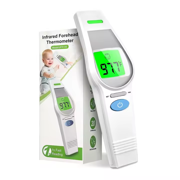 HealthTree Termómetro de frente sin contacto para niños adultos, una gran pantalla LCD retroiluminada, termómetros digitales para bebés, monitor de frente, alimentos adecuados para uso doméstico - 1