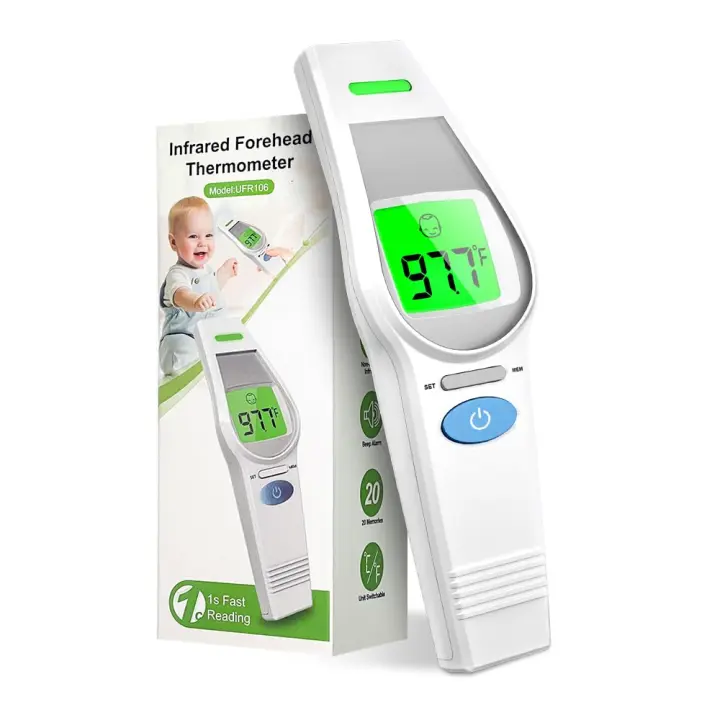 HealthTree Termómetro de frente sin contacto para niños adultos, una gran pantalla LCD retroiluminada, termómetros digitales para bebés, monitor de frente, alimentos adecuados para uso doméstico - 1