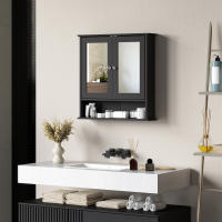 kleankin Armario de Baño con Espejo, Armario de Pared con 2 Puertas, Estante Abierto, Estante Ajustable, Mueble de Baño Colgar para Cocina, Salón, 56x13x58 cm, Negro - details 1