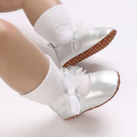 Zapatos De Princesa Plateada Para Bebés Recién Nacidos 0-18M Casual Con Lazo Antideslizante Suela De Tela Bajo El Tobillo PU Decoración De Cinta Para Niñas - details 9