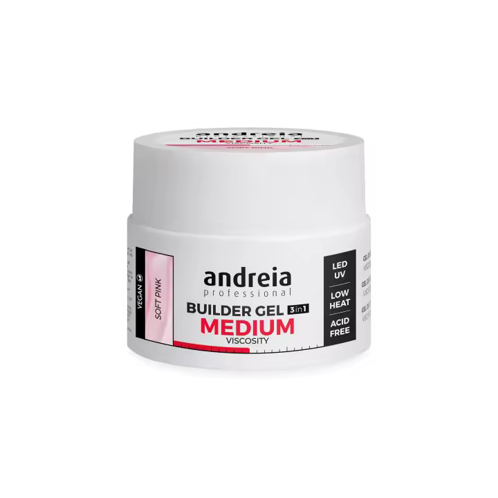 Andreia Professional Builder Gel Medium Viscosity 22gr Soft Pink Gel de Construcción 3 en 1 Media Viscosidad - Gel Autonivelante para Manicura Base & Construcción & Top Coat - 1