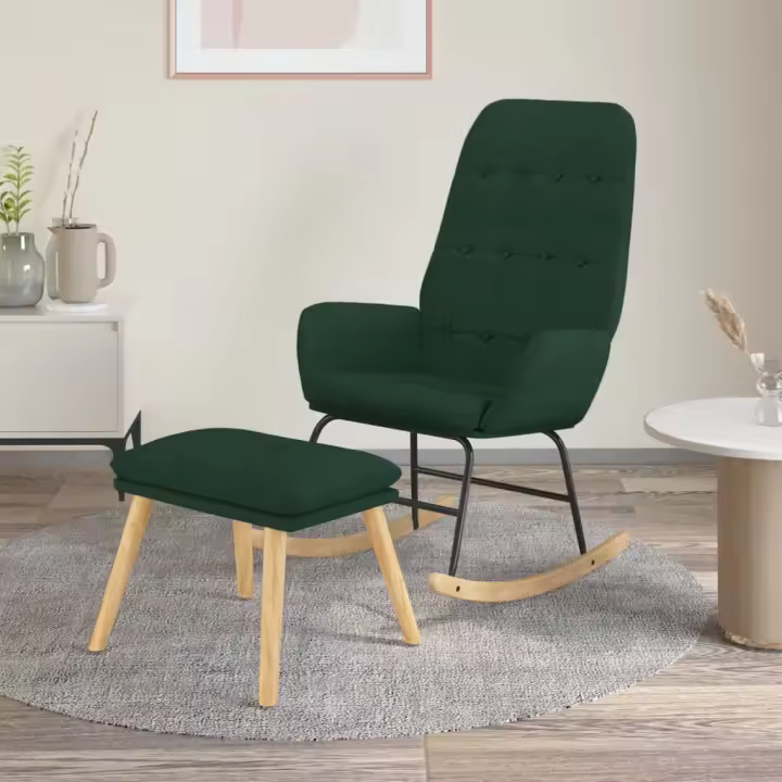 vidaXL Sillón mecedora con taburete tela verde oscuro - 1