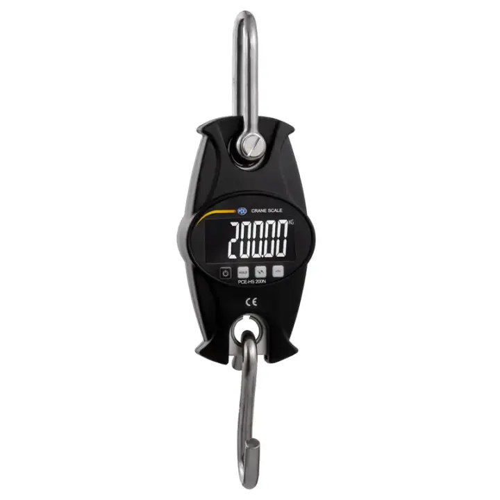 Balanza colgante con carcasa metálica / Rango de pesaje: 0 ... 200 kg / Desconexión automática tras 15 minutos de inactividad / Alimentación por pilas / Función "HOLD" / Altura dígitos: 22 mm / Unidades: kg, lb, N / PCE Instruments - 1