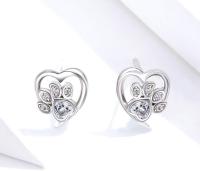 Lindos Aretes with shape De Corazón with form De Corazón de Amor infinito y Cristal transparente en Plata de Ley with estampado de pata de Gato y Gato - details 2