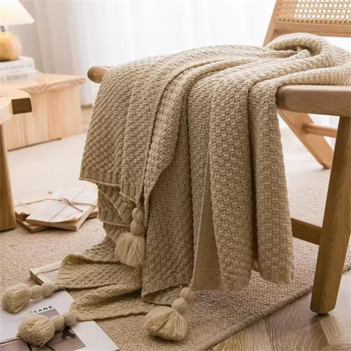 Manta de DOT tendido Gruesto para Sofá, Cama, Ligera, rústica, decorative, acogedora, Granja Estill, para Mujeres y hambres, beige - 1
