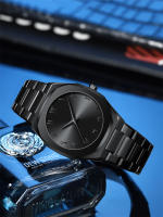 Reloj De Pulsera De Hombre Moderno Y Minimalista Creativo Todo Negro Deportivo Y De Ocio Con Marcadores Arábigos Y Diseño Único Material De Aluminio Resistente Al Agua - details 1