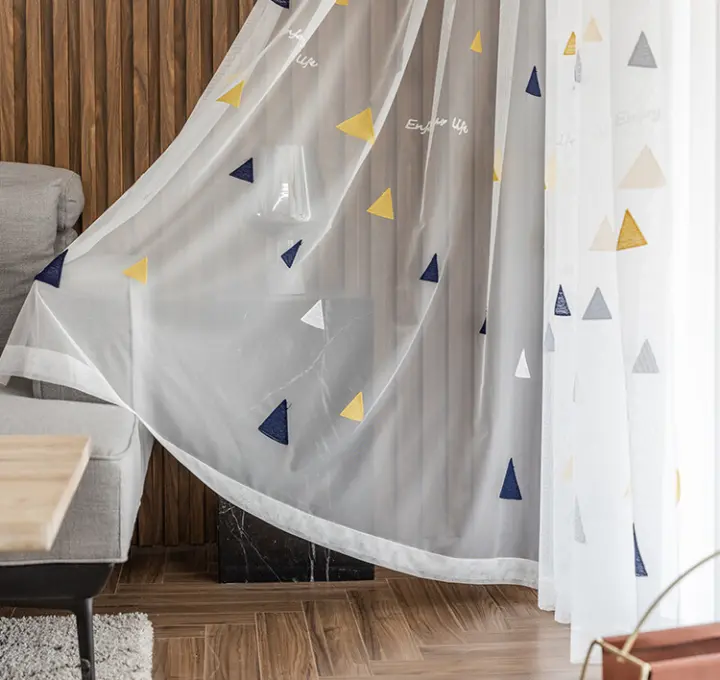 Cortina De Tela Gauze Triangular Bordada Al Aire Libre Para Sala De Estar Comedor Dormitorio Translúcida Y Respirable - 1