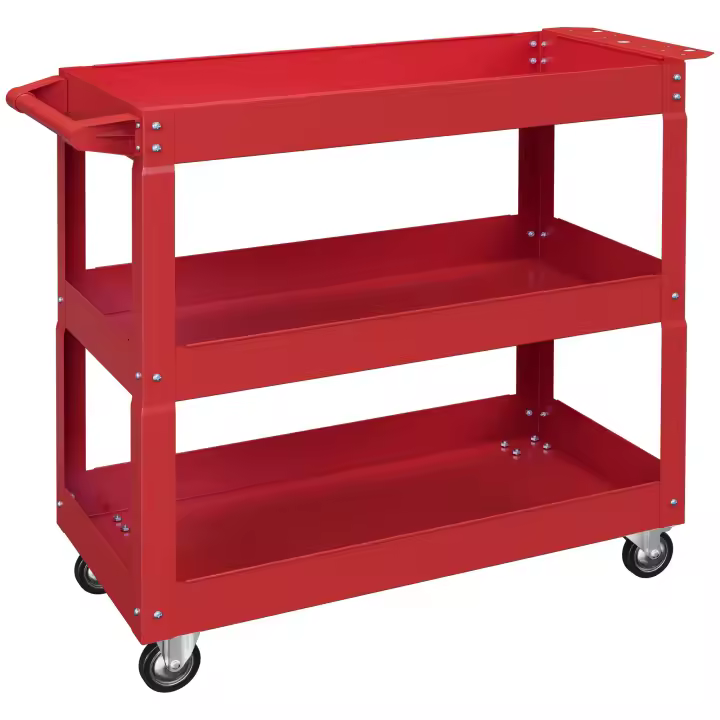 DURHAND Carro de Herramientas con Ruedas Carro de Taller de Acero con 3 Estantes de Almacenamiento y Asa Lateral para Garaje Mecánico Hogar Carga 150 kg 83x35,3x76 cm Rojo - 1