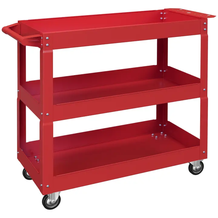 DURHAND Carro de Herramientas con Ruedas Carro de Taller de Acero con 3 Estantes de Almacenamiento y Asa Lateral para Garaje Mecánico Hogar Carga 150 kg 83x35,3x76 cm Rojo - 1