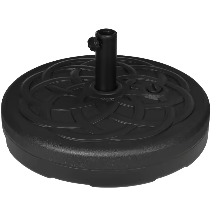 Outsunny Base de Sombrilla de PE Redonda Soporte de Parasol 2,5 kg Apto para Postes de 38mm/48mm Rellenable de Arena 35 kg y Agua 25L Ø56x30,5 cm Negro - 1
