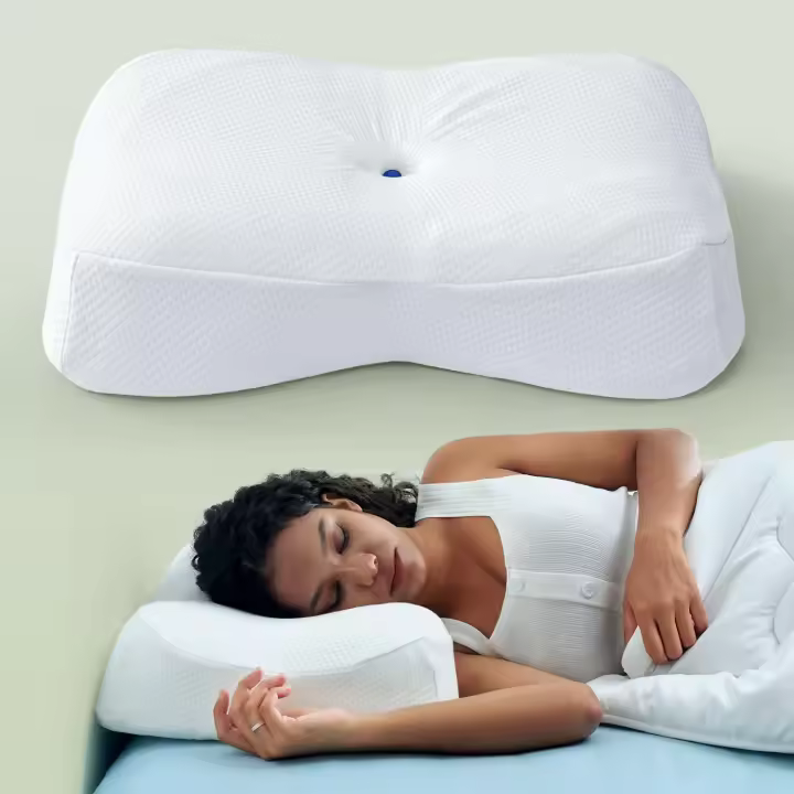 Almohada ortopédica de soporte cervical, almohada ergonómica de espuma viscoelástica para un sueño profundo, diseñada para quienes duermen de lado y boca arriba, con forma contorneada para aliviar el dolor de cuello y hombros. - 1