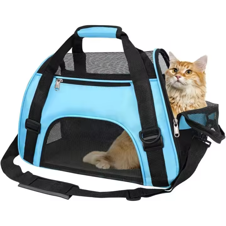 Bolsa de Transporte para mascotas, aprobada por Aerolíneas, Bolsa de viaje portátil para Perros Pequeños, Gatos y perros (M, 44 cm x 23 cm x 32 cm, Azul) - 1